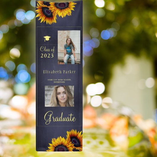 Gouden zonnebloemen PHOTO Collage graduparty Spandoek