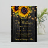 gouden zonnebloemen, plattelandshout folie uitnodiging (Staand Voorkant)