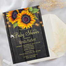 Gouden zonnebloemen roestige schuur hout baby show