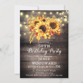 Gouden zonnebloemen Rustic Wood 50th Birthday Part Kaart