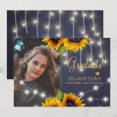 Gouden zonnebloemen rustiek krijtbord afstuderen kaart (Voorkant / Achterkant)