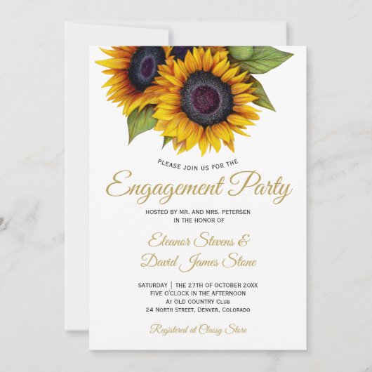 Gouden zonnebloemen rustiek stijlvol elegant verlo kaart (Voorkant)