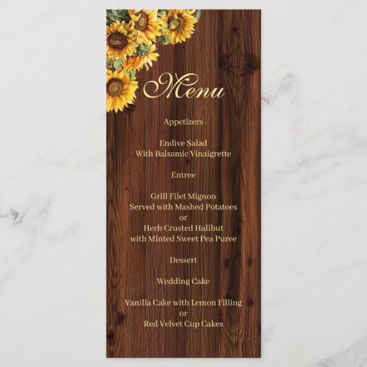 Gouden zonnebloemen rustieke bloemige Menu (Voorkant)