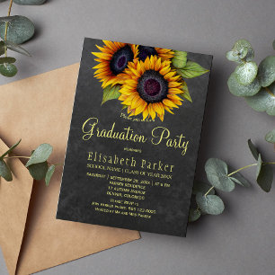 Gouden zonnebloemen rustieke chique graduatie part kaart