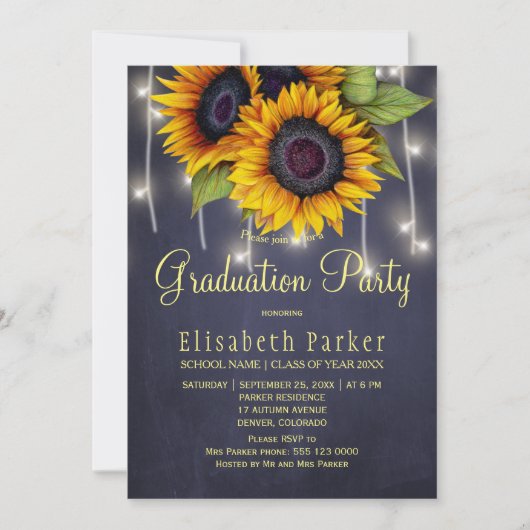 Gouden zonnebloemen rustieke lichten graduatie par kaart (Voorkant)