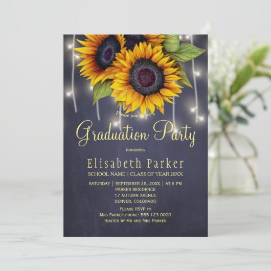 Gouden zonnebloemen rustieke lichten graduatie par kaart (Staand voorkant)