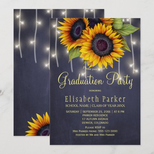 Gouden zonnebloemen rustieke lichten graduatie par kaart (Voorkant / Achterkant)