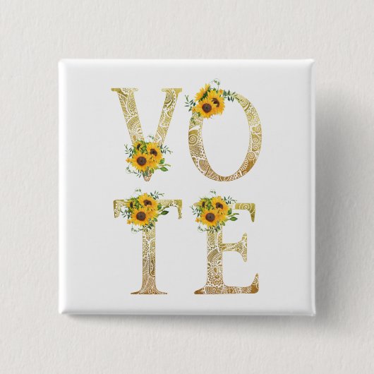 Gouden Zonnebloemen Stemmen Vierkante Button 5,1 Cm (Voorkant)