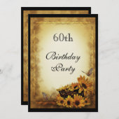 Gouden Zonnebloemen & Vlinders 60e Verjaardag Kaart (Voorkant / Achterkant)