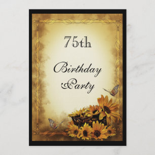 Gouden Zonnebloemen & Vlinders 75e Verjaardag Kaart