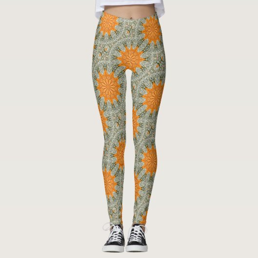 Gouden zonnen geometrisch ontwerp leggings (Voorkant)