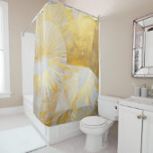 Gouden zonneschijven in zilveren dageraad douchegordijn (In situ)