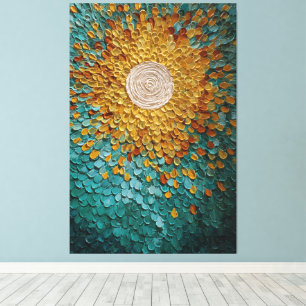 Gouden Zonneuitbarsting met Teal Bloemblaadjes Abs Canvas Afdruk