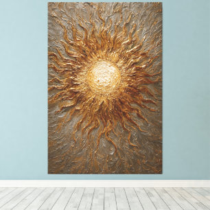 Gouden Zonneuitbarsting Stralende Getextureerde Ab Canvas Afdruk