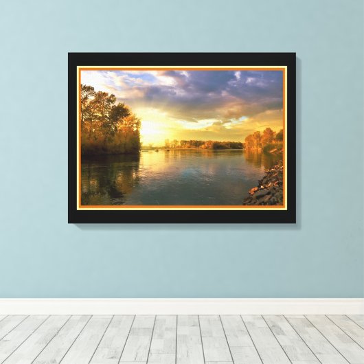 Gouden Zonnige Rivier Canvasprint Canvas Afdruk (Insitu (Houten vloer))
