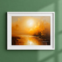 Gouden Zonsondergang Abstract Landschap Muurkunst