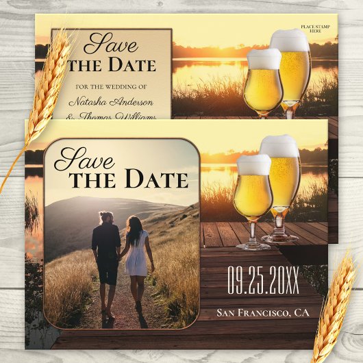 Gouden Zonsondergang Bier Save the Date Foto Ansic Aankondigingskaart