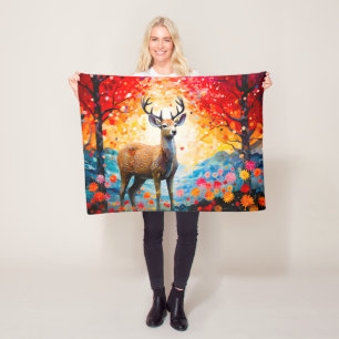 Gouden Zonsondergang Bloemige Herfst Bos Herten Fleece Deken