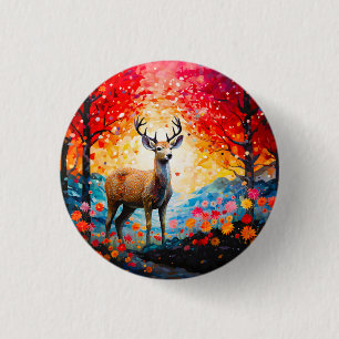 Gouden Zonsondergang Bloemrijke Herfst Bos Herten Ronde Button 3,2 Cm
