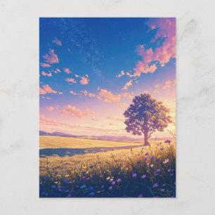 Gouden Zonsondergang Boom en Sterrenhemel Briefkaart