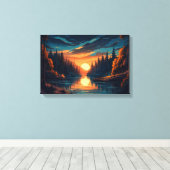 Gouden Zonsondergang Bos Rivier Canvas Muurkunst Afdruk (Insitu (Houten vloer))