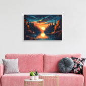 Gouden Zonsondergang Bos Rivier Canvas Muurkunst Afdruk (Insitu (Woonkamer))