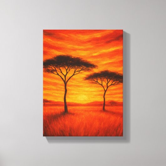 Gouden zonsondergang boven Afrikaanse bomen Canvas Afdruk (Voorkant)