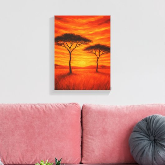 Gouden zonsondergang boven Afrikaanse bomen Canvas Afdruk (Insitu (Woonkamer))
