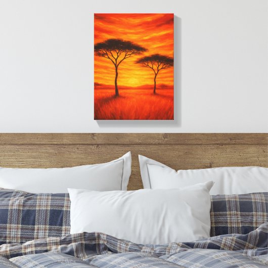 Gouden zonsondergang boven Afrikaanse bomen Canvas Afdruk (Insitu (Slaapkamer))