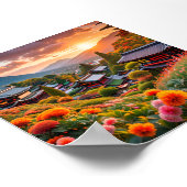 Gouden zonsondergang boven de Japanse bloementuin Poster (Hoek)