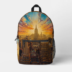 Gouden zonsondergang boven de skyline van New York Bedrukte Rugzak