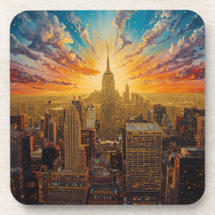 Gouden zonsondergang boven de skyline van New York Bier Onderzetter