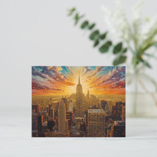 Gouden zonsondergang boven de skyline van New York Briefkaart (Staand voorkant)