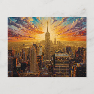 Gouden Zonsondergang Boven De Skyline Van New York Briefkaart