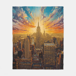 Gouden zonsondergang boven de skyline van New York Fleece Deken