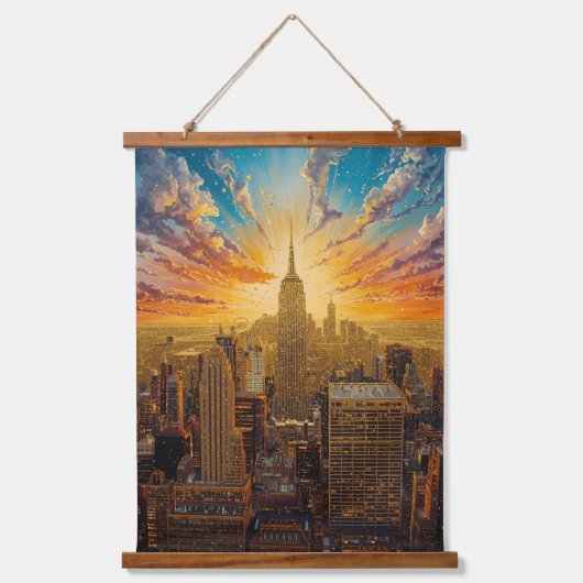 Gouden zonsondergang boven de skyline van New York Hangend Wandkleed (Voorkant)