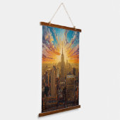 Gouden zonsondergang boven de skyline van New York Hangend Wandkleed (Gebogen)