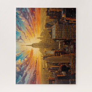 Gouden zonsondergang boven de skyline van New York Legpuzzel