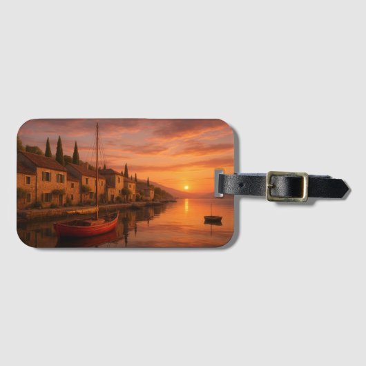 Gouden zonsondergang boven het kustdorp bagagelabel (Voorkant (horizontaal))