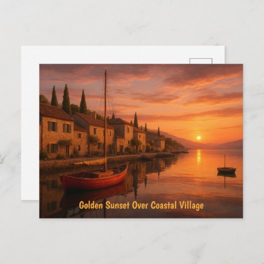Gouden zonsondergang boven het kustdorp briefkaart (Voorkant / Achterkant)