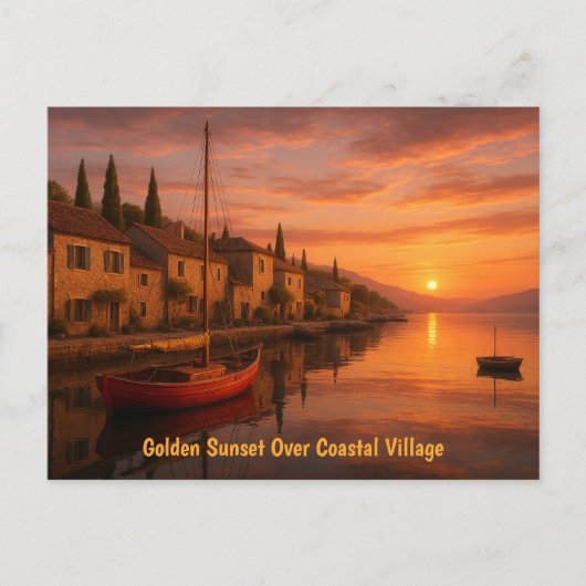 Gouden zonsondergang boven het kustdorp briefkaart (Voorkant)
