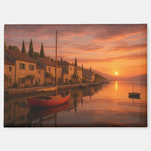 Gouden zonsondergang boven het kustdorp magneet (Voorkant)