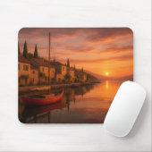 Gouden zonsondergang boven het kustdorp muismat (Met muis)