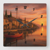 Gouden zonsondergang boven het kustdorp vierkante klok (Voorkant)