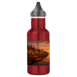 Gouden zonsondergang boven het kustdorp waterfles 