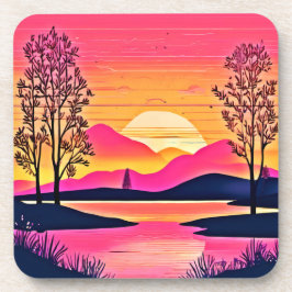 Gouden zonsondergang boven Pink Lake Art Bier Onderzetter
