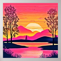 Gouden zonsondergang boven Pink Lake Art