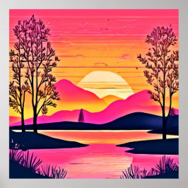 Gouden zonsondergang boven Pink Lake Art Poster