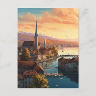 Gouden Zonsondergang boven Zürich Feestdagenkaart