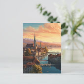 Gouden Zonsondergang boven Zürich Feestdagenkaart (Staand voorkant)